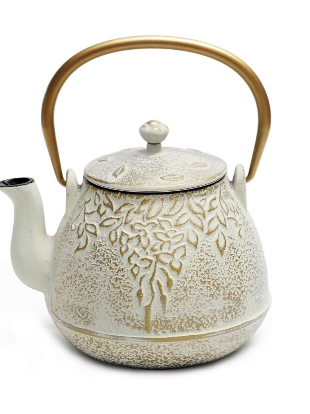 NIB Cast Iron Tea Kettle, Stovetop Safe with Infuser 32oz Warm Beige & Gray